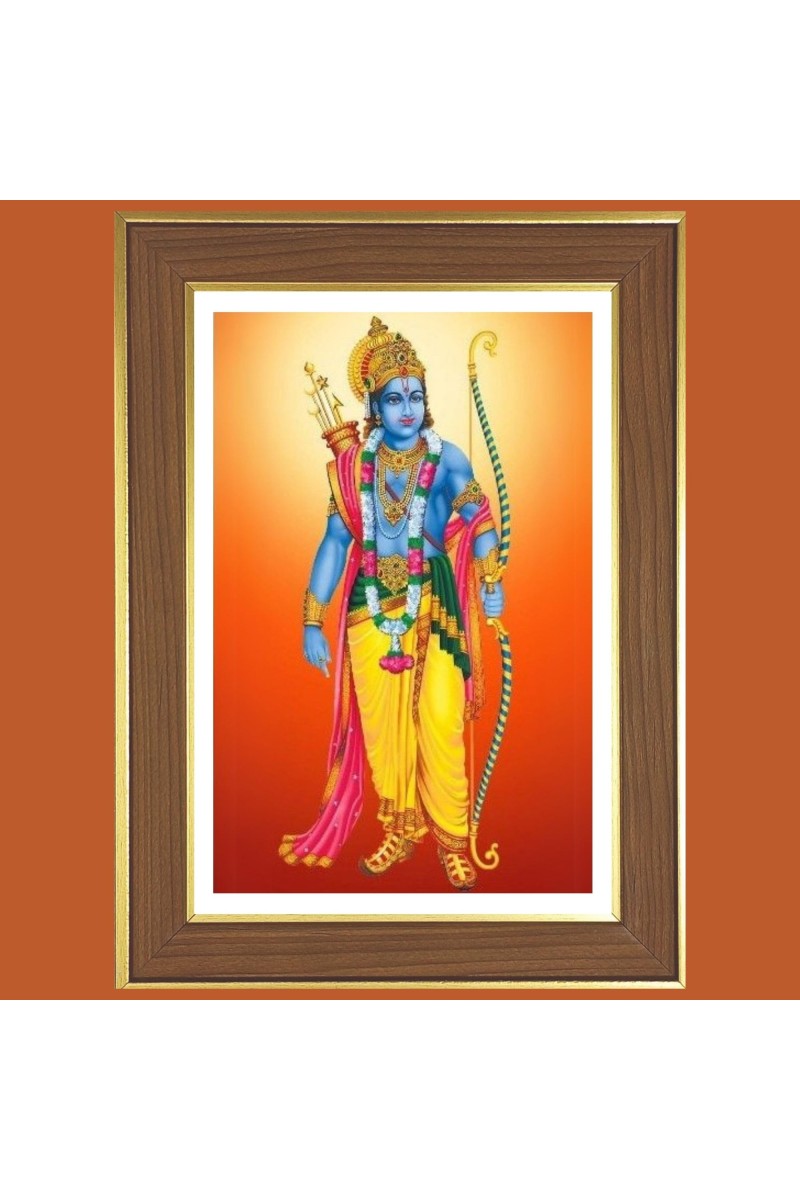 Lord Rama Photo Frame - 12x16 Inches, Brown Wooden Frame for Home, Office & Temple Decoration