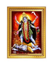 Goddess Kali Photo Frame - 10x14 Inches, Brown Wooden Frame for Home, Office & Temple Decoration