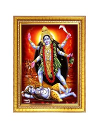 Goddess Kali Photo Frame - 10x14 Inches, Brown Wooden Frame for Home, Office & Temple Decoration