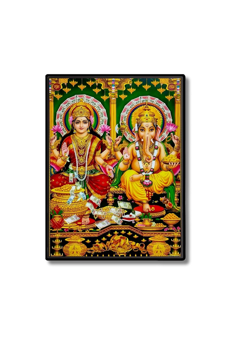 Lakshmi & Ganesh Laminated Photo - 5x7 Inches, Divine Blessings for Home & Office and Temple Decoration