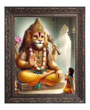 Sri Narashima Dev Big Photo Frame - 20x24 Inches for Home & Office Decoration
