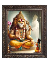 Sri Narashima Dev Big Photo Frame - 24x28 Inches for Home & Office Decoration