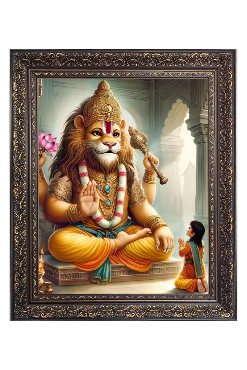 Sri Narashima Dev Big Photo Frame - 24x28 Inches for Home & Office Decoration