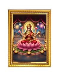 Maha Laxmi Photo Frame - 10x14 Inches, Brown Wooden Frame for Home, Office & Temple Decoration