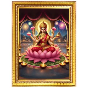 Maha Laxmi Photo Frame - 10x14 Inches, Brown Wooden Frame for Home, Office & Temple Decoration Maha Laxmi Photo Frame - 10x14 Inches, Brown Wooden Frame for Home, Office & Temple Decoration