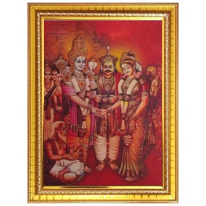 Lord Venkateshwara Photo Frame - 10x14 Inches, Brown Wooden Frame for Home, Office & Temple Decoration