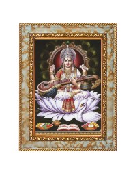 Maa Saraswati Digital Print Photo 8.7x10.7 inches (I6055) - Vibrant Religious Wall Art for Home or Office Decor.