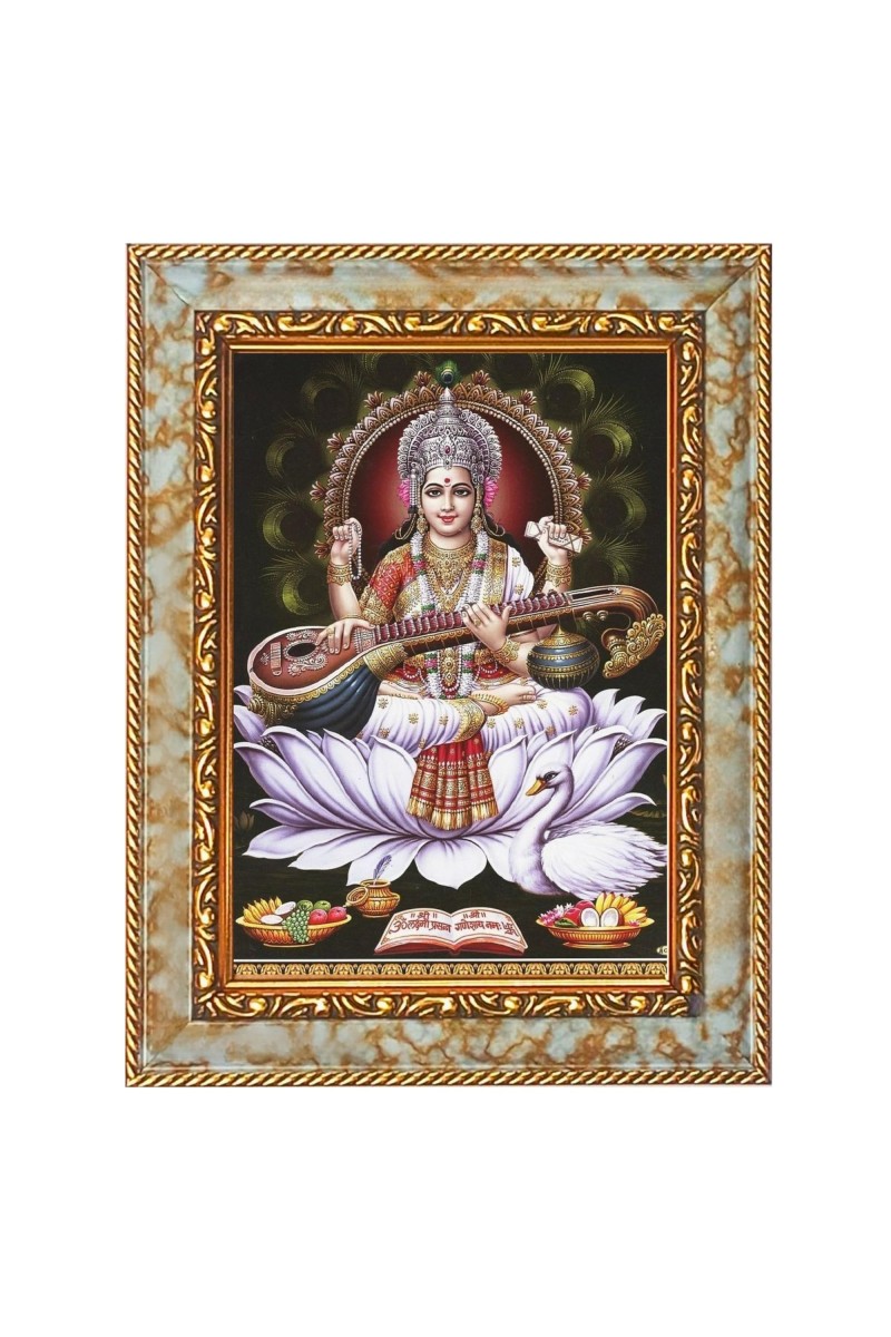 Maa Saraswati Digital Print Photo 6.7x8.7 inches (I6055) - Vibrant Religious Wall Art for Home or Office Decor.