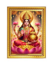 Maa Dhana Lakshmi Photo Frame - 10x14 Inches, Brown Wooden Frame for Home, Office & Temple Decoration