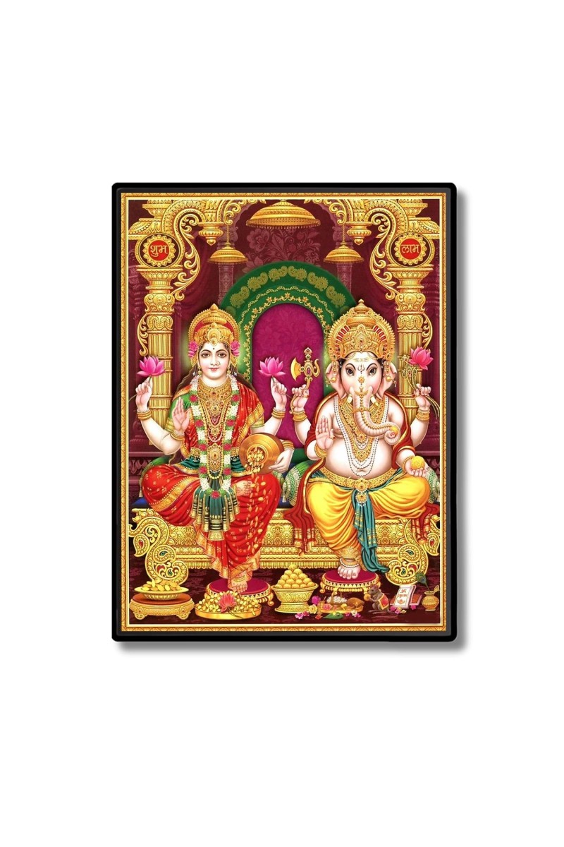 Lakshmi & Ganesh Laminated Photo - 5x7 Inches, Divine Blessings for Home & Office and Temple Decoration
