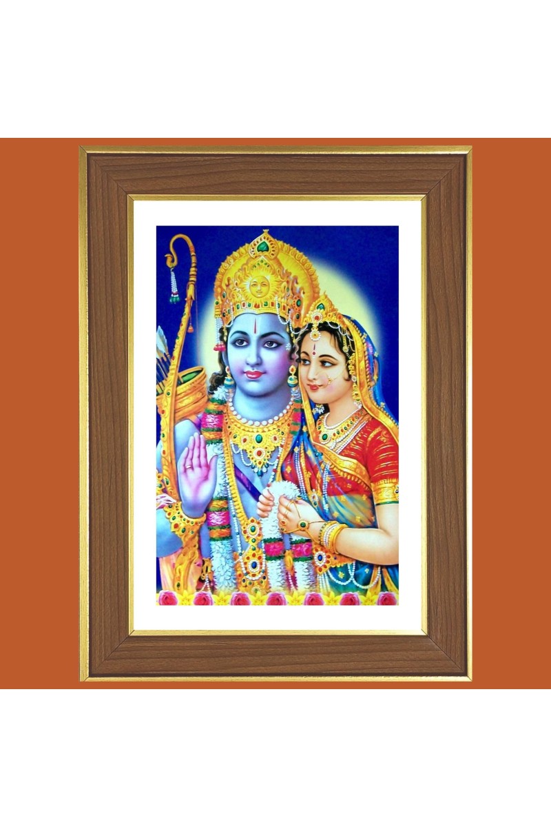 Sita ram Photo Frame - 12x16 Inches, Brown Wooden Frame for Home, Office & Temple decoration