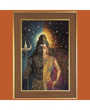 Lord Shiva Photo Frame - 10x14 Inches, Brown Wooden Frame for Home, Office & Temple Decoration