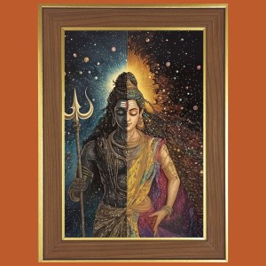 Lord Shiva Photo Frame - 10x14 Inches, Brown Wooden Frame for Home, Office & Temple Decoration