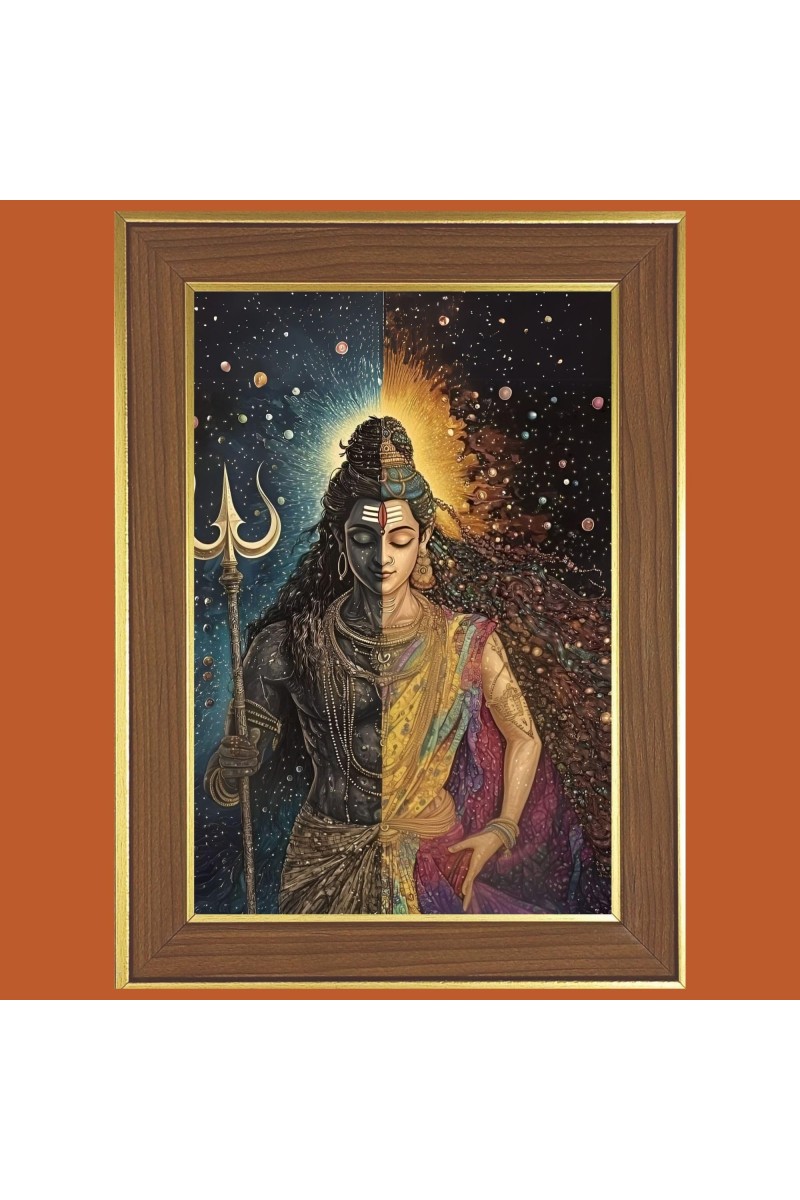 Lord Shiva Photo Frame - 10x14 Inches, Brown Wooden Frame for Home, Office & Temple Decoration