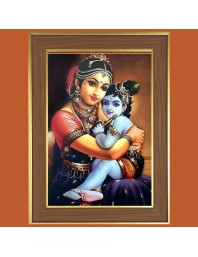 Yashoda krishna Photo Frame - 14x18 Inches, Brown Wooden Frame for Home, Office & Temple Decoration