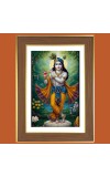 God Sri Krishna Murali Photo Frame - 12x16 Inches, Brown Wooden Frame for Home, Office & Temple Decoration