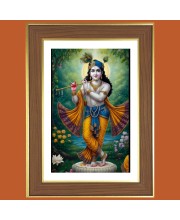 God Sri Krishna Murali Photo Frame - 10x14 Inches, Brown Wooden Frame for Home, Office & Temple Decoration