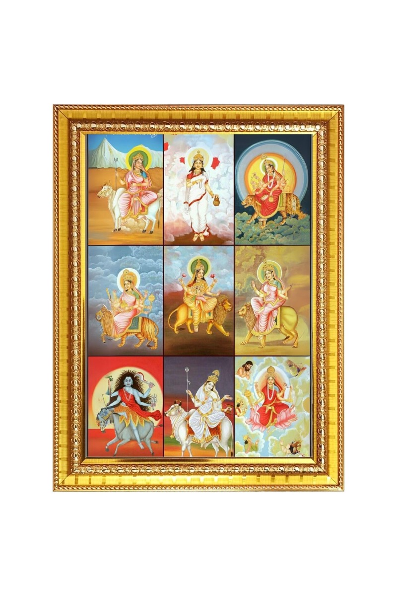 Navrathri devi matha Photo Frame - 10x14 Inches, Brown Wooden Frame for Home, Office & Temple Decoration