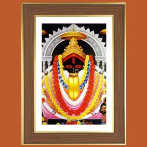 Kalighat Maa Kali Photo Frame - 10x14 Inches, Brown Wooden Frame for Home, Office & Temple Decoration