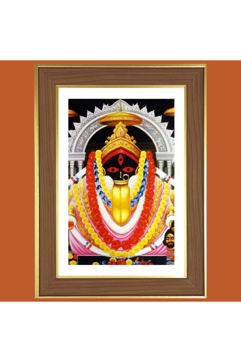 Kalighat Maa Kali Photo Frame - 10x14 Inches, Brown Wooden Frame for Home, Office & Temple Decoration