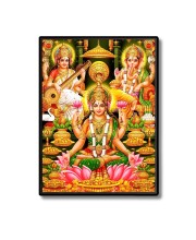 Lakshmi Saraswati & Ganesh Laminated Photo - 5x7 Inches, Divine Blessings for Home & Office and Temple Decoration