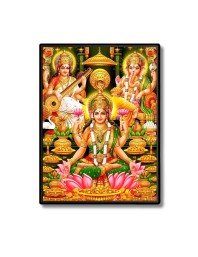 Lakshmi Saraswati & Ganesh Laminated Photo - 5x7 Inches, Divine Blessings for Home & Office and Temple Decoration