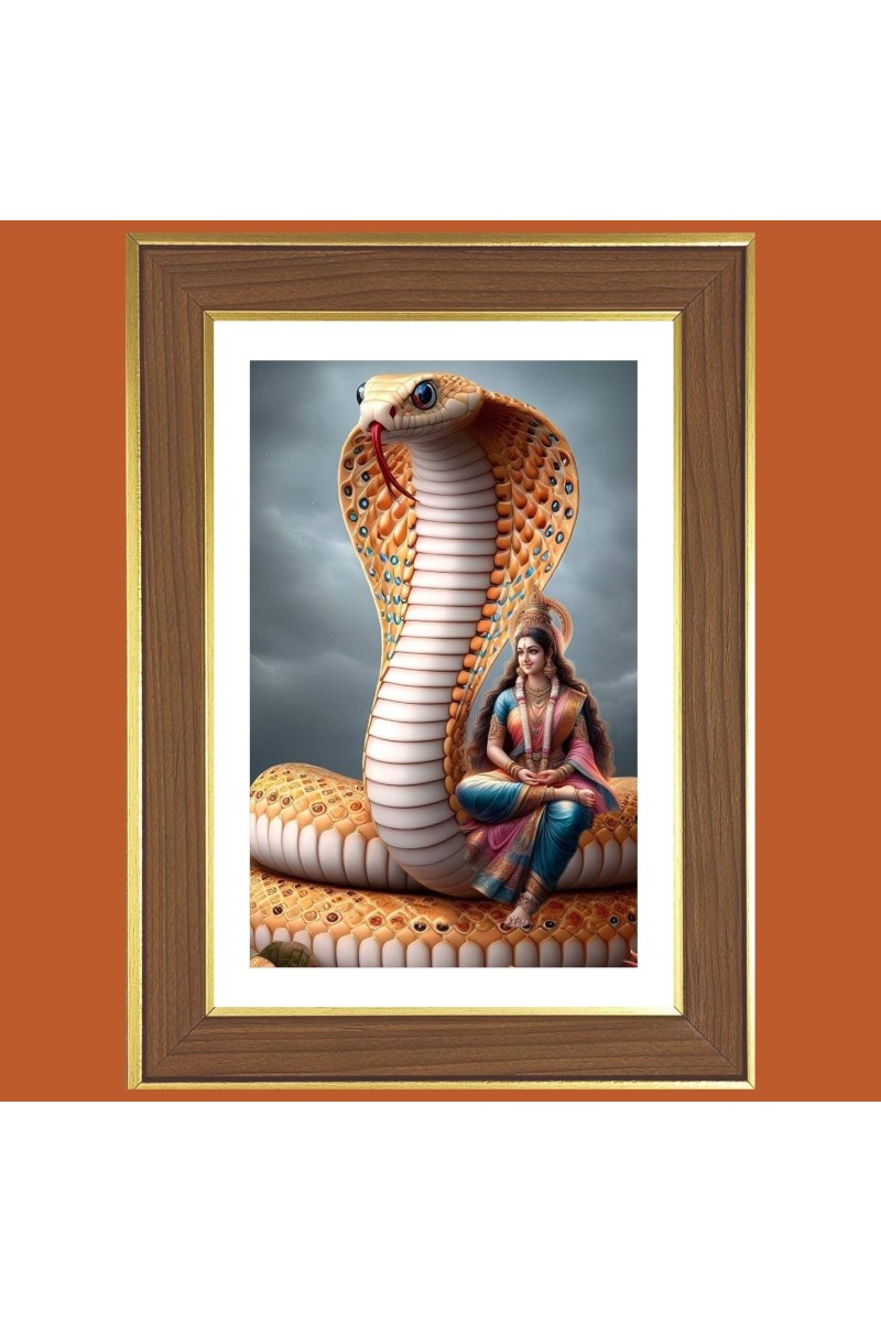 Naga Devatha Photo Frame - 12x16 Inches, Brown Wooden Frame for Home, Office & Temple Decoration