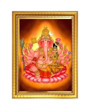 Maha ganapathi Photo Frame - 10x14 Inches, Brown Wooden Frame for Home, Office & Temple Decoration