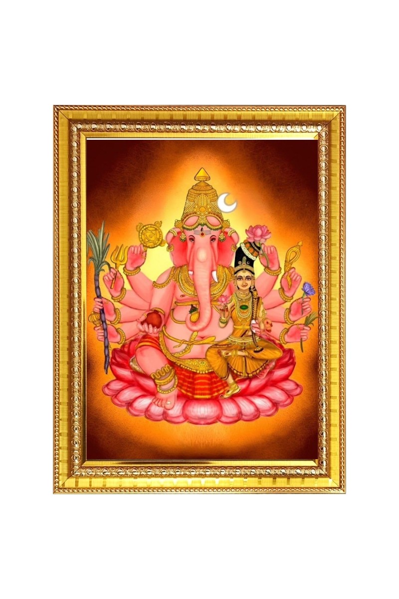 Maha ganapathi Photo Frame - 10x14 Inches, Brown Wooden Frame for Home, Office & Temple Decoration