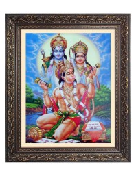 Sri Ram, Maa Sita and Sri Hanuman Big Photo Frame - 16x20 Inches for Home & Office Decoration