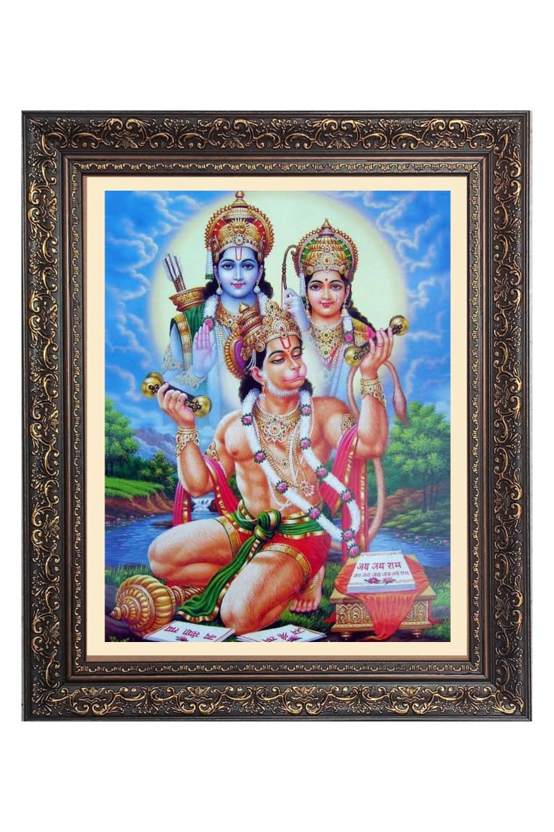 Sri Ram, Maa Sita and Sri Hanuman Big Photo Frame - 16x20 Inches for Home & Office Decoration