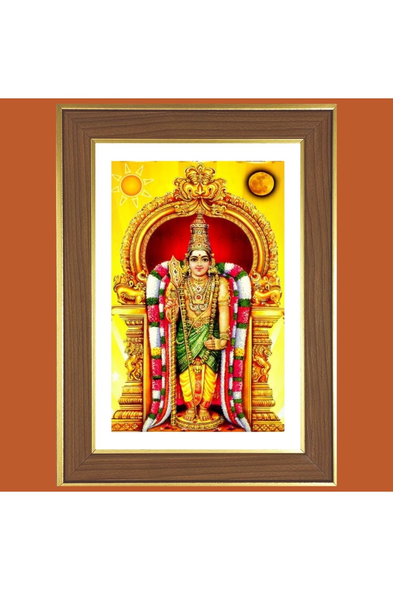 Lord Murugan Photo Frame - 10x14 Inches, Brown Wooden Frame for Home, Office & Temple decoration