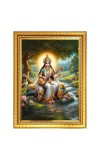 Mata Saraswati Devi Goddess of Knowledge Photo Frame - 14x18 Inches, Brown Wooden Frame for Home, Office & Temple Decoration