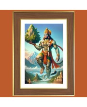 Lord Hanuman Photo Frame - 10x14 Inches, Brown Wooden Frame for Home, Office & Temple Decoration