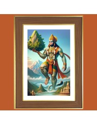 Lord Hanuman Photo Frame - 10x14 Inches, Brown Wooden Frame for Home, Office & Temple Decoration