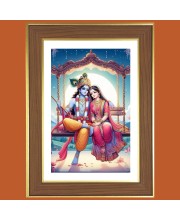 Radha and krishna Photo Frame - 10x14 Inches, Brown Wooden Frame for Home, Office & Temple Decoration