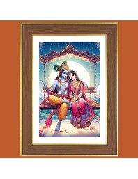 Radha and krishna Photo Frame - 12x16 Inches, Brown Wooden Frame for Home, Office & Temple Decoration