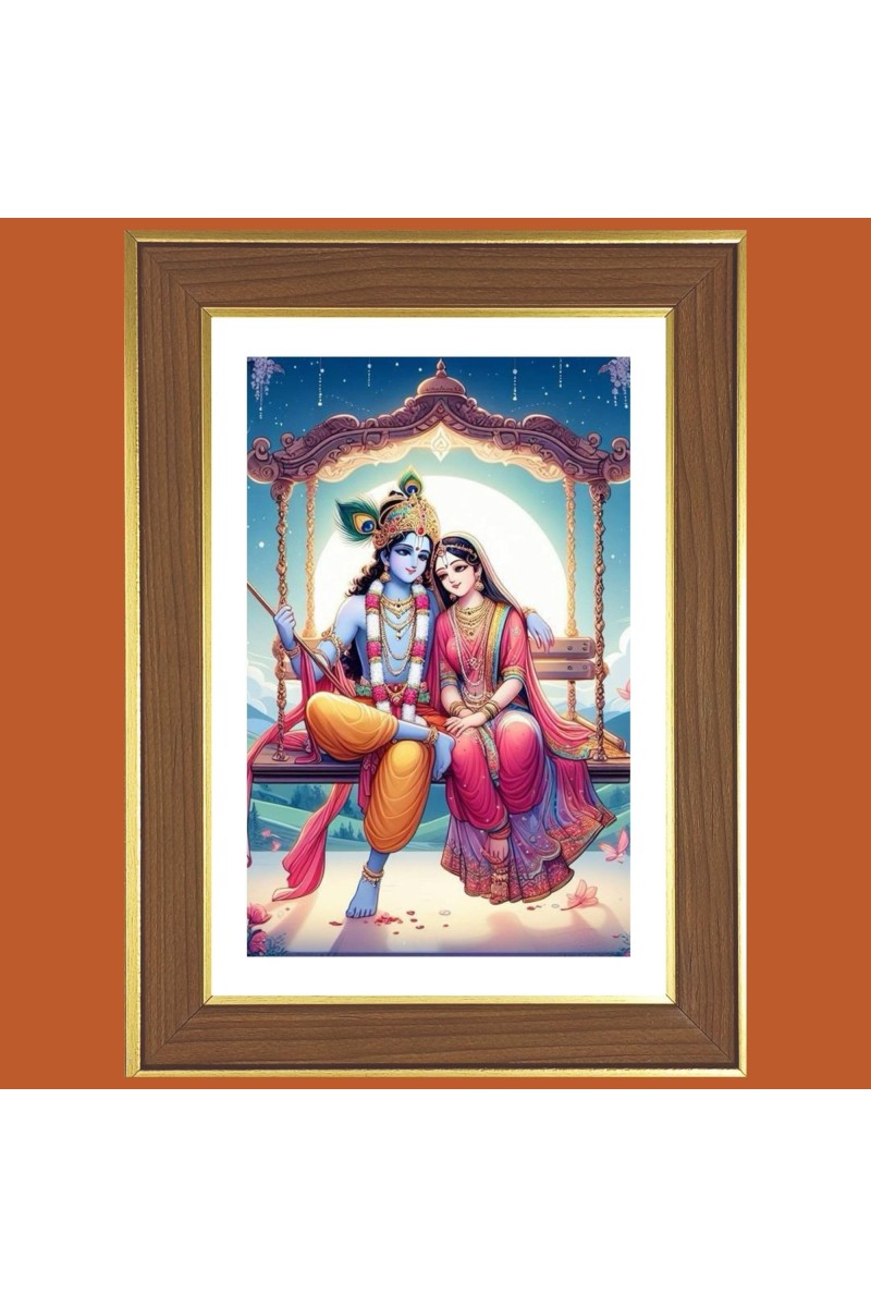 Radha and krishna Photo Frame - 12x16 Inches, Brown Wooden Frame for Home, Office & Temple Decoration