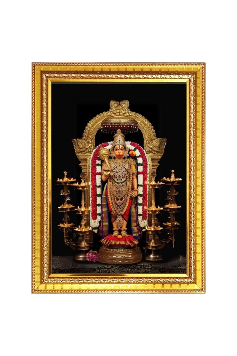 God Hanuman Photo Frame - 10x14 Inches, Brown Wooden Frame for Home, Office & Temple Decoration