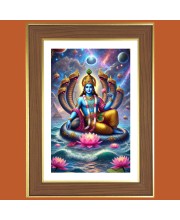 Lord Vishnu Photo Frame - 10x14 Inches, Brown Wooden Frame for Home, Office & Temple Decoration
