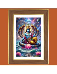 Lord Vishnu Photo Frame - 14x18 Inches, Brown Wooden Frame for Home, Office & Temple Decoration