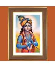 Krishna Bliss Photo Frame - 10x14 Inches, Brown Wooden Frame for Home, Office & Temple Decoration