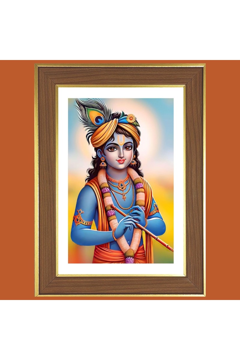Krishna Bliss Photo Frame - 12x16 Inches, Brown Wooden Frame for Home, Office & Temple Decoration