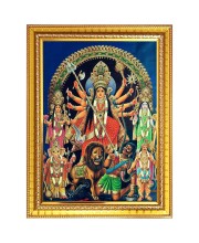 Maa Mahishasura mardhini Photo Frame - 10x14 Inches, Brown Wooden Frame for Home, Office & Temple Decoration