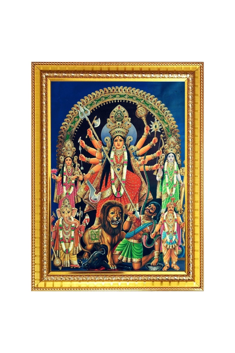 Maa Mahishasura mardhini Photo Frame - 12x16 Inches, Brown Wooden Frame for Home, Office & Temple Decoration