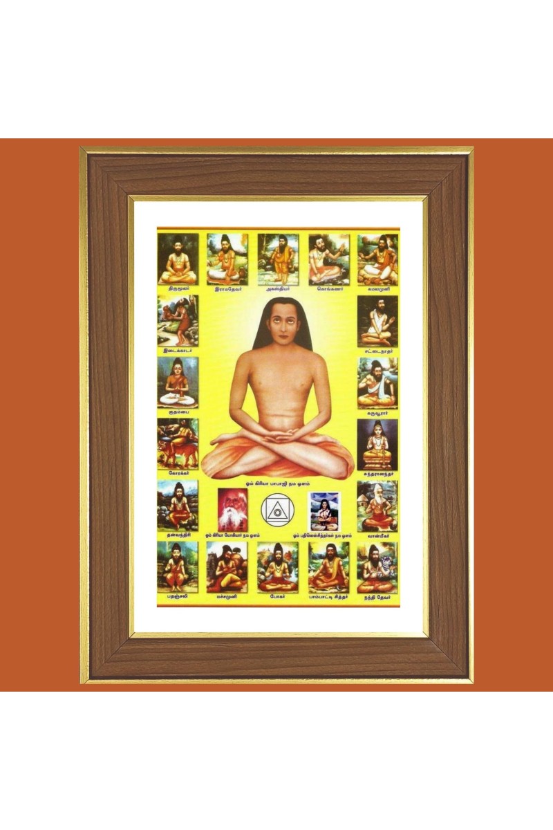 MAHAVATAR BABAJI Photo Frame - 10x14 Inches, Brown Wooden Frame for Home, Office & Temple decoration
