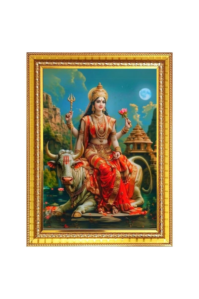 Mata Shailputri Photo Frame - 10x14 Inches, Brown Wooden Frame for Home, Office & Temple Decoration