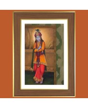 Sri Krishna with Murali Photo Frame - 10x14 Inches, Brown Wooden Frame for Home, Office & Temple Decoration