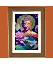 Buddha in calmness state Photo Frame - 10x14 Inches, Brown Wooden Frame for Home, Office & Temple Decoration