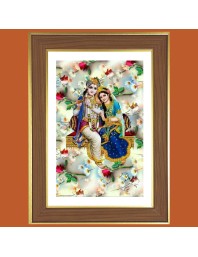Sri krishna and Radha Photo Frame - 14x18 Inches, Brown Wooden Frame for Home, Office & Temple Decoration
